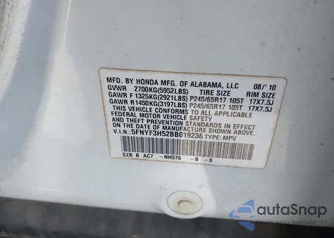 2011 Honda Pilot Ex-L from USA, damaged, VIN 5FNYF3H52BB019236